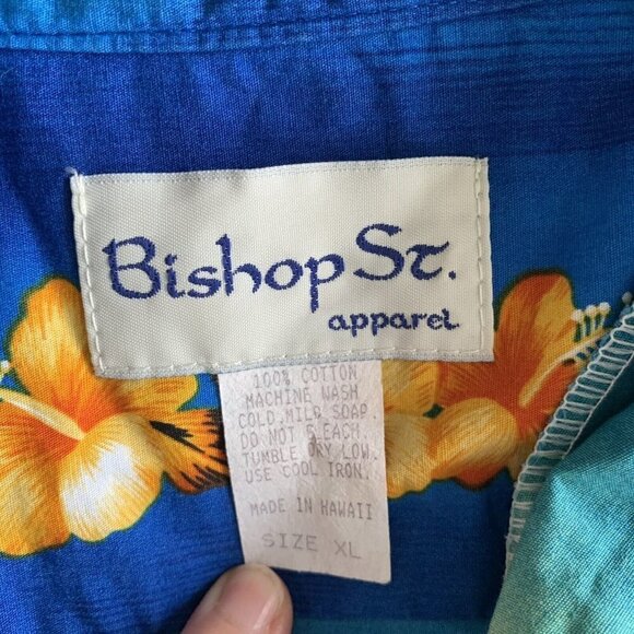 Bishop Street Men’s XL Hawaiian Short Sleeve Printed Button Shirt Blue Floral - Picture 12 of 12